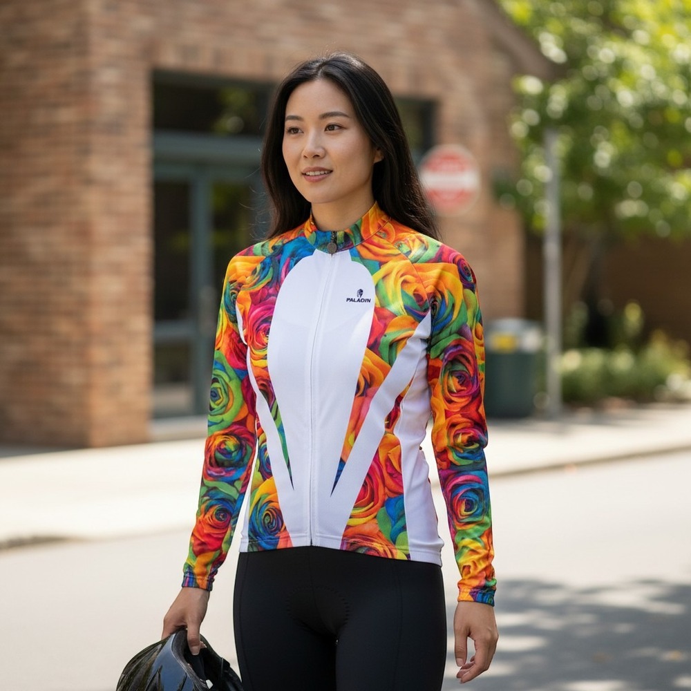 Paladin Cycling Jersey Womens Bright Floral Full Zip Long Sleeve Bike Jersey